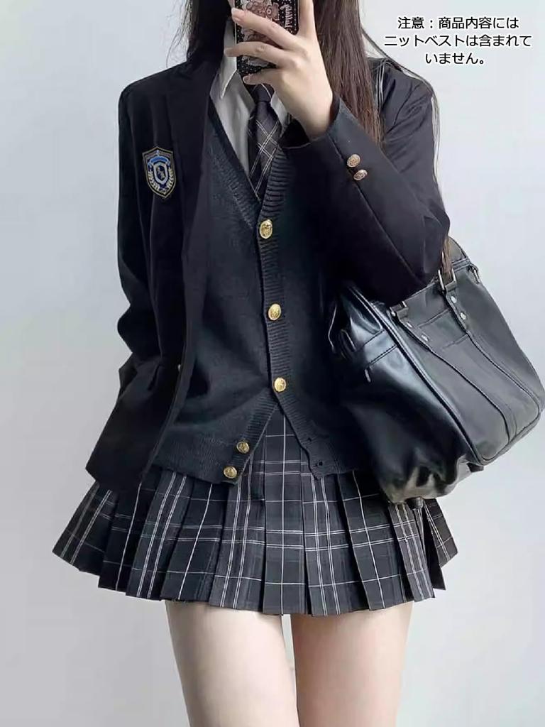 Qichenk High School Girl Cosplay Uniform Blazer and Perfect for Graduations and Opening Size L 5-Piece Set, Skirt, Shirt, Tie, Badge, Ceremonies,