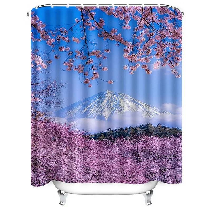 

Cherry Blossoms And Mount Fuji Waterproof Shower Curtain Heat Resistant Machine Washable Non-Transparent 180X180Cm W60H190(CM)-1 Pcs