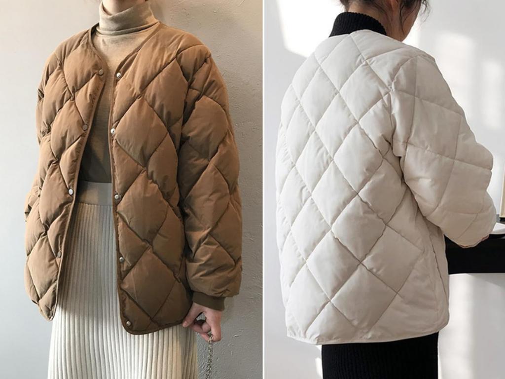 Maison De TAO Women's Warm Short Jacket with No Collar and Quilted Padding (JP, Alphabet, XL, White)