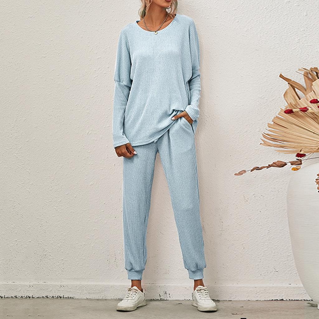 Women's 2 Piece Outfits Sets Ruched Long Sleeve Tops  Wide Leg Pants Tracksuit Sets