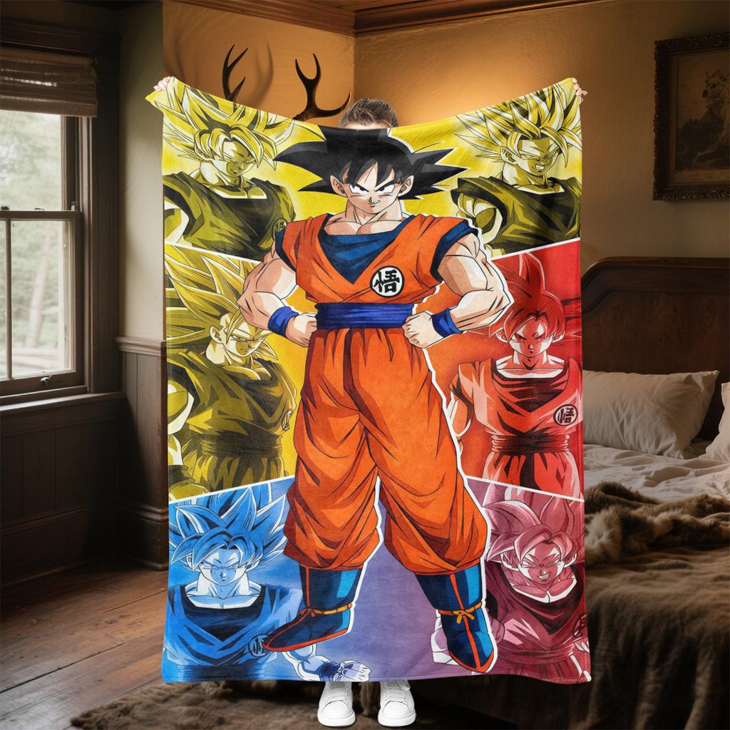 1 Stück Son Goku Druck Flanelldecke, Hohe Qualität für alle Jahreszeiten, Heimdekoration, Wärme und Komfort, Perfekt für Weihnachtsgeschenke