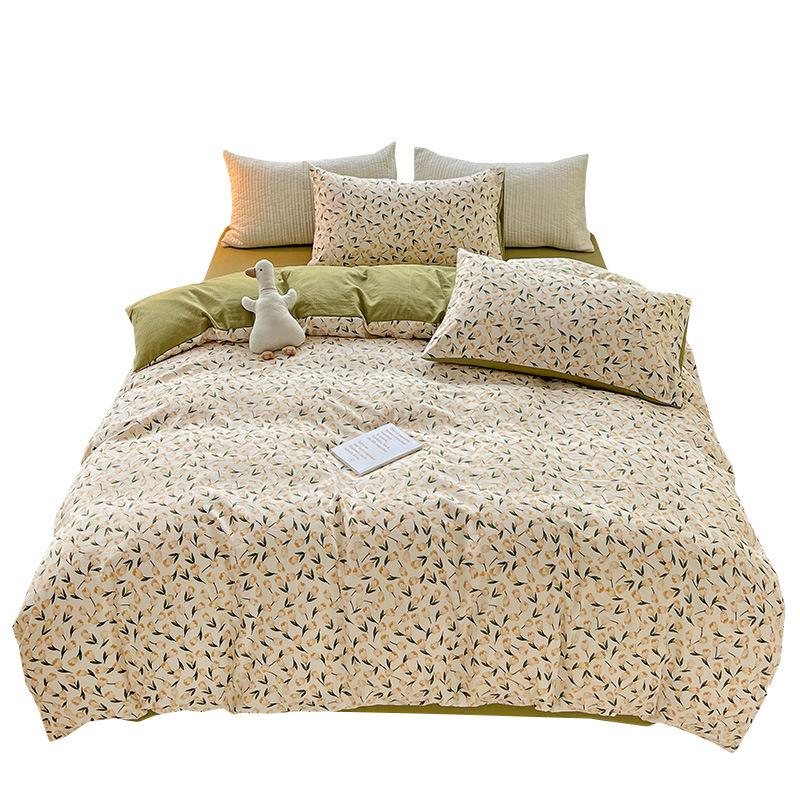 Class A Maternal And Infant Grade Bubble Cotton Bed Four-Piece Set Washed Cotton Bed Sheet Quilt Cover Bed Hat Student Dormitory 3Pcs Set