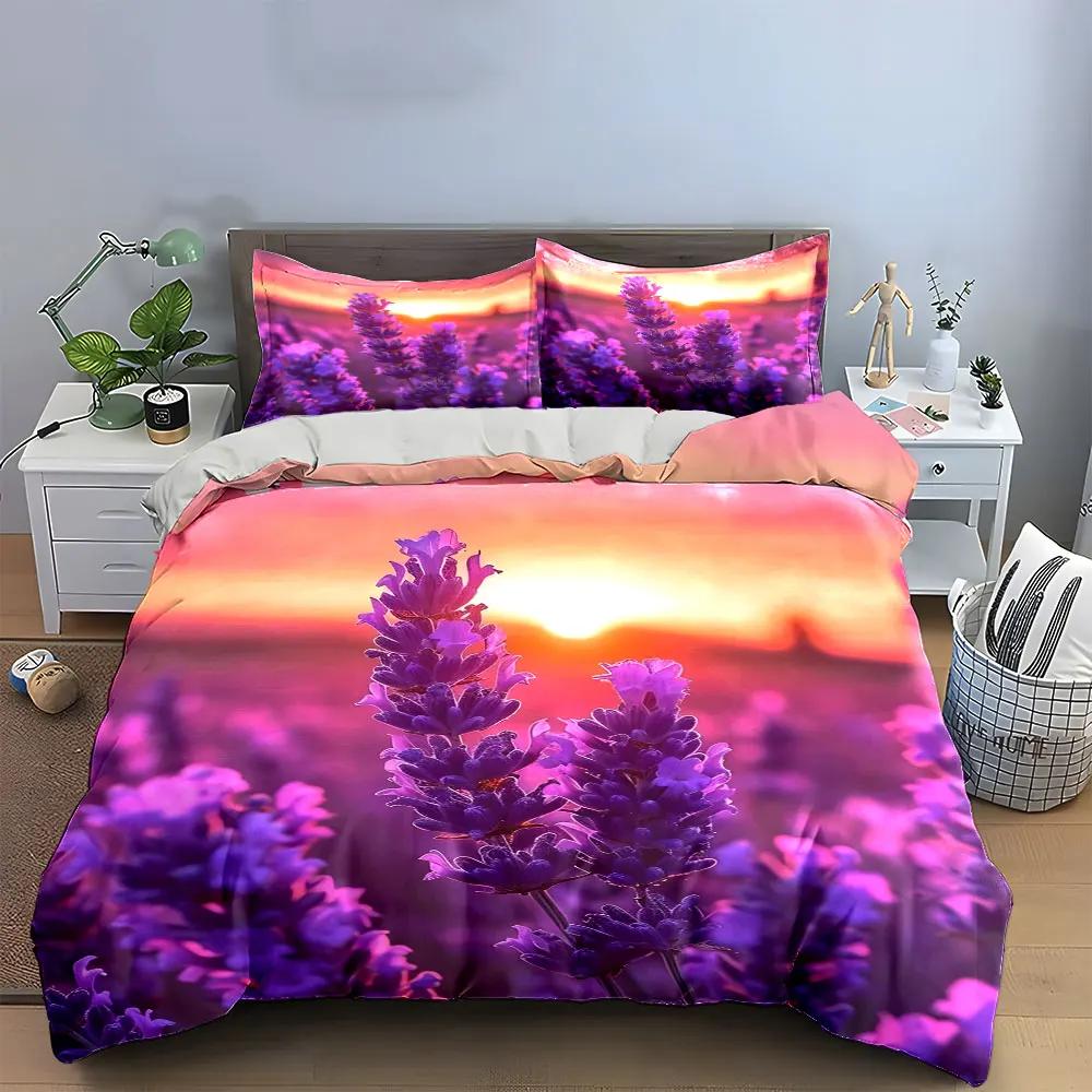 Lavender Sunset Decor Set Soft Comfortable Duvet Cover Bedding Set Included 1*Duvet Cover & 2*Pillowcases gift