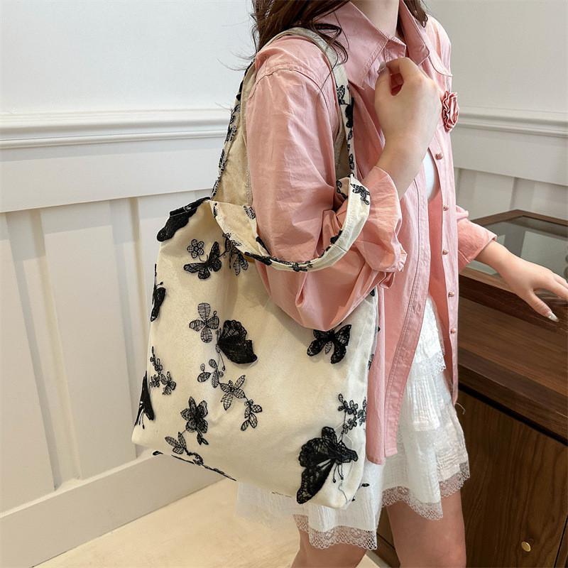 Stylish Black Canvas Tote Bag For Women 2024 Summer Fashion Large Capacity Trendy Design