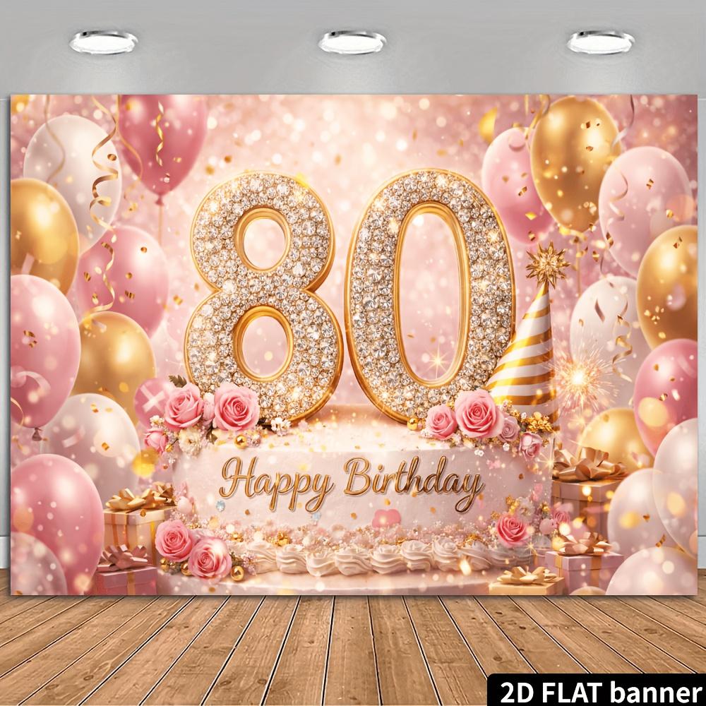 Fondo de pancarta de fiesta de 80 cumpleaños en plano 2D con número 80 incrustado con diamantes, tema de cumpleaños 80 hecho de material de poliéster