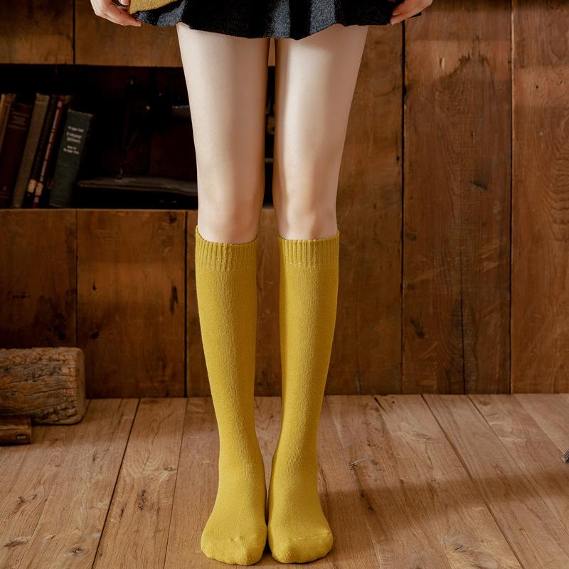 Fleece Thickened Terry Calf Socks Keep Warm, Cold-resistant and Knee-pulled Women's Solid-color High-tube Cotton Socks Jk Thin