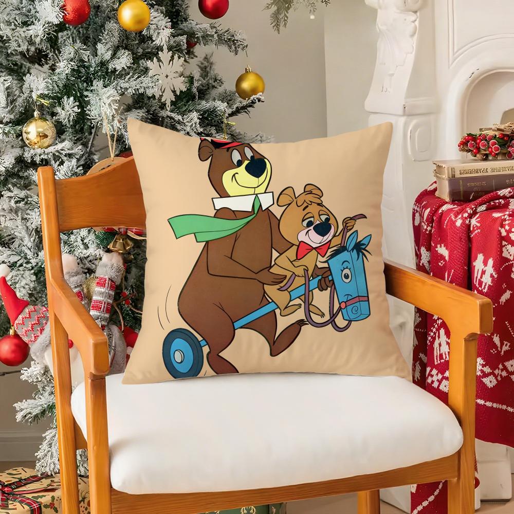 

Cartoon Characters Yogi BearC Pillow Case Silky Short Plush with Invisible Zipper Dustproof Sofa Cushion Cover for Home Decor 30x30 cm