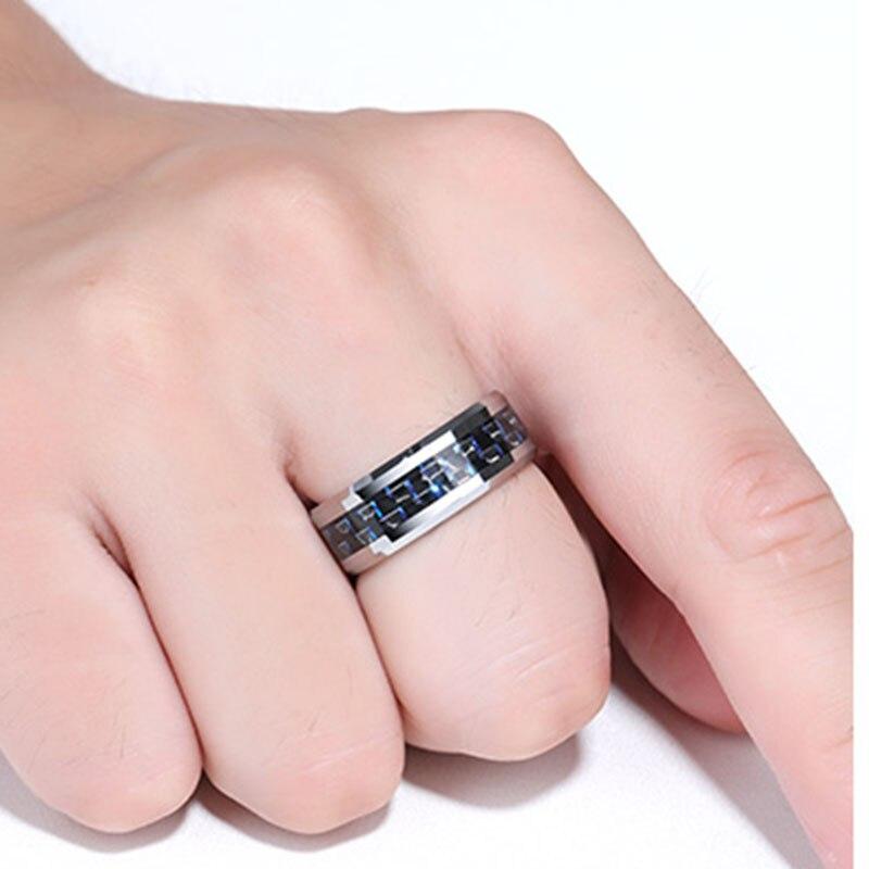 Fashion Titanium Steel Carbon Fiber Ring For Men Blue Red Square Carbon Fiber Ring Men 'S Cool Ring Fashion Jewelry