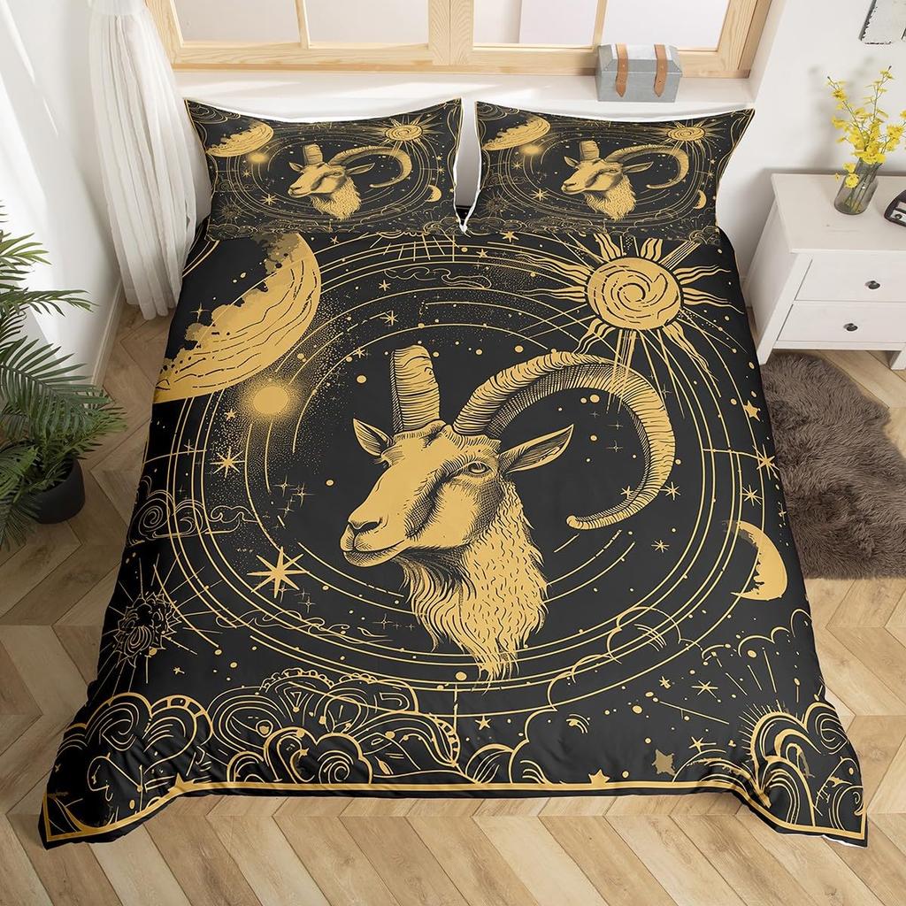 Libra Zodiac Duvet Cover Constellation Theme Bedding Set Twin,Western Boho Exotic Style 12 Horoscope Astrology Comforter Cover