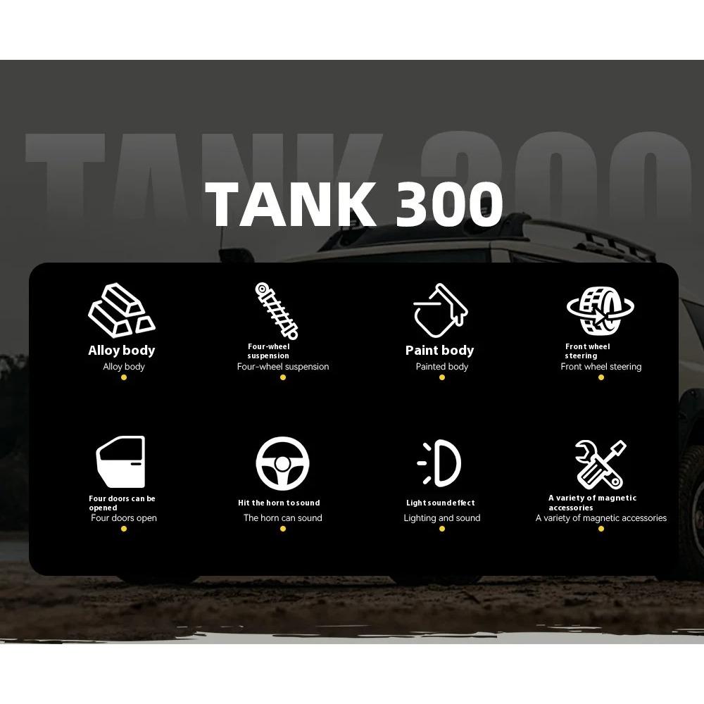 1/24 TANK 300 Modifizierte Version des Geländewagens Legierungsauto Diecast Modell Simulation Sammelmodell Kinder Geburtstagsspielzeug Geschenk