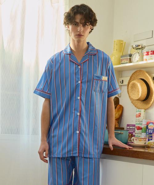 [Pink Zone] Blue Johnny Short Sleeve Collar Pajama Set [Shipped from Korea] 100% Authentic