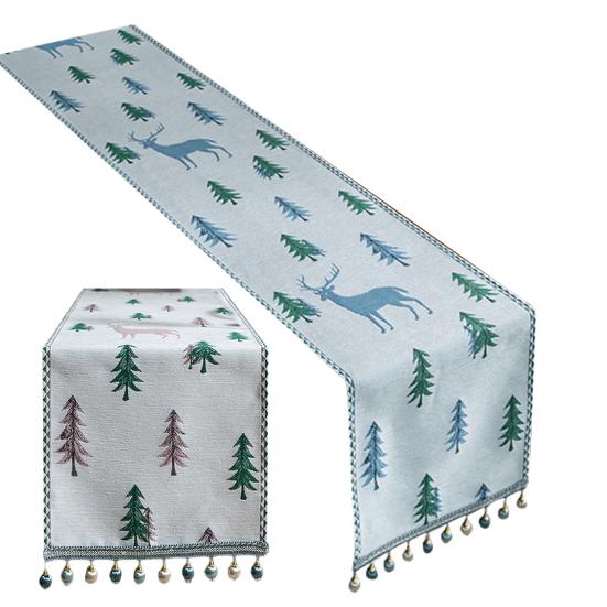 Christmas Tree Table Runner Winter Holiday Christmas Elk Dining Cloth Placemat New Year Home Kitchen Rustic Decorations