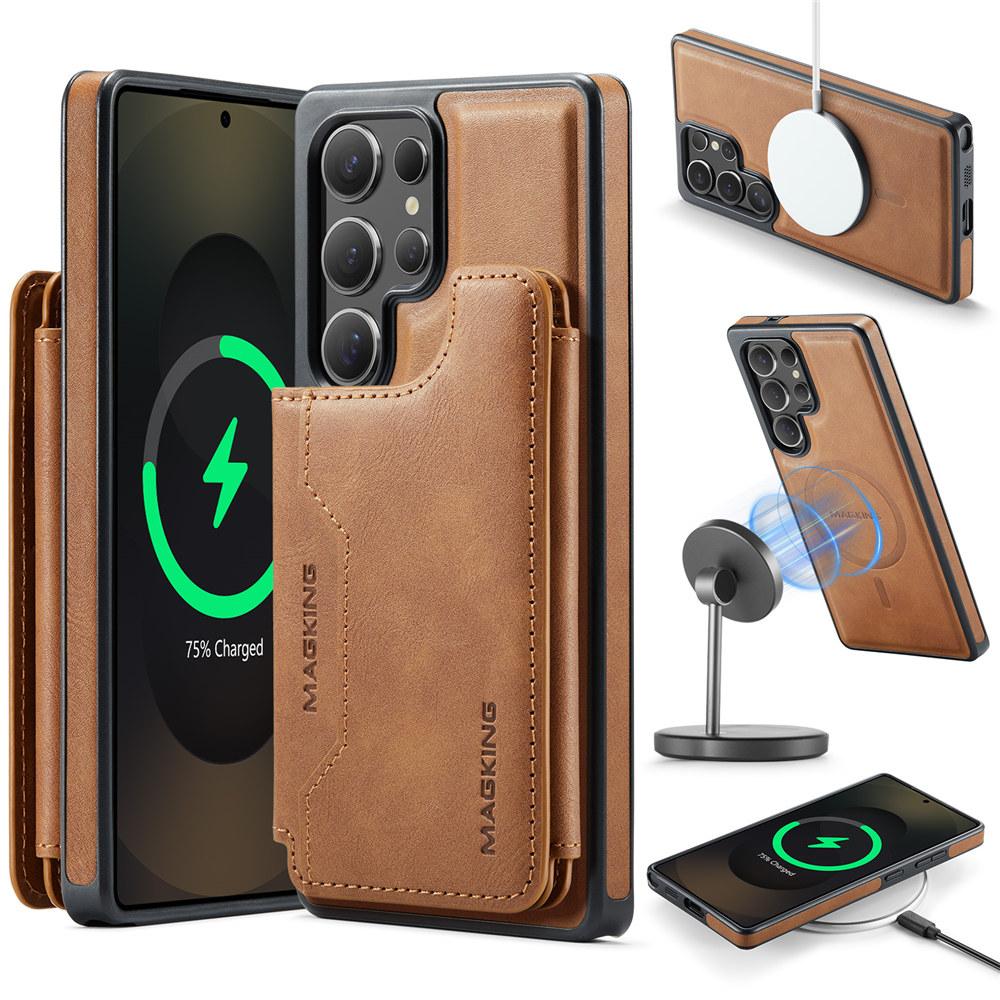For Magsafe Charging 2 In 1 Detachable Leather Case For Samsung Galaxy S25 S24 Plus S23 Ultra Magnetic Wallet Cards Cover