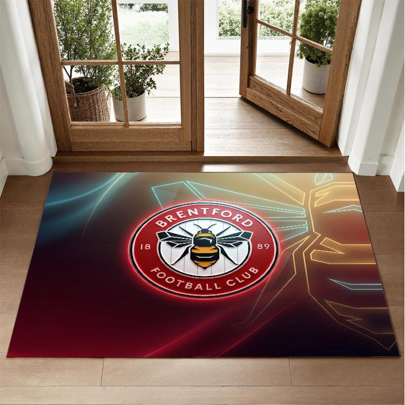 Brentford Football Design Crystal Velvet Rug Soft Decorative Mat for Bedroom Entrance