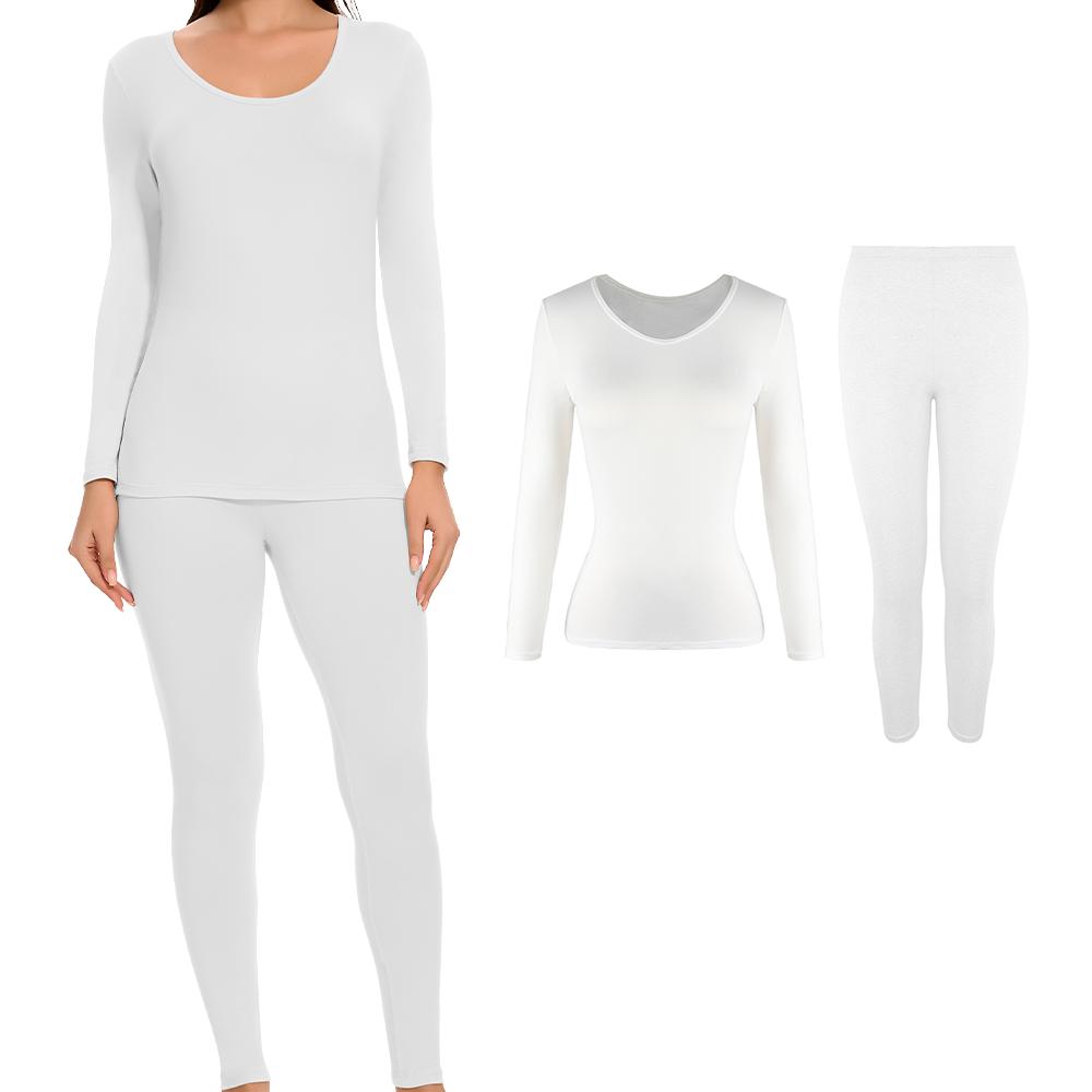 Winter Thermal Underwear Sets for Women Round Collar Long Johns High Stretch Base Layer Soft Top & Bottom Keep Warm Pajamas