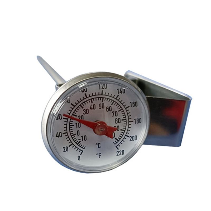 Kitchen Milk Temperature Reader with Metal Stem and Pot Side Clip, Two Scale Face for Coffee Heating and Home Cooking