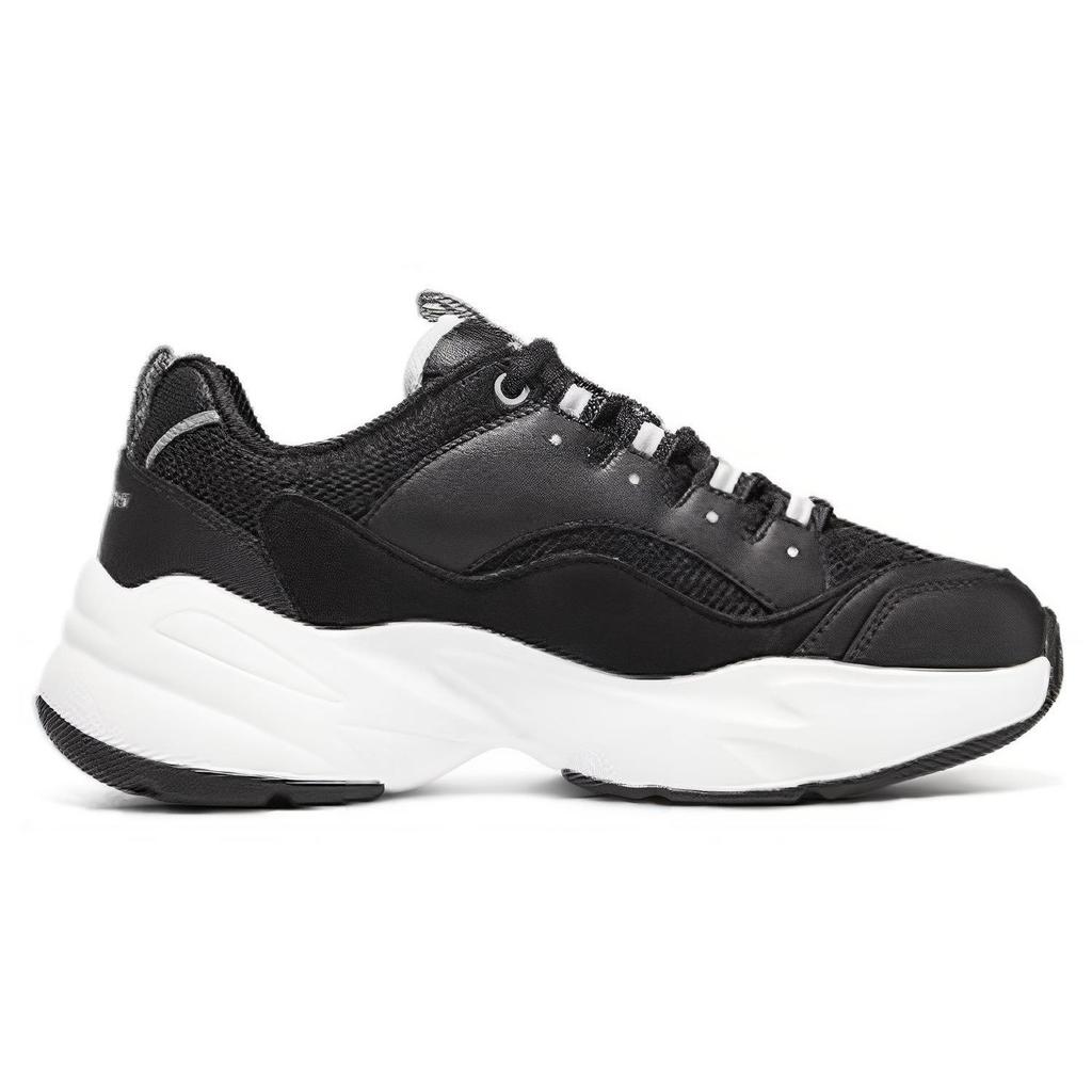 Skechers DLites 3.0 Cousin Comfortable Versatile Durable Breathable Low-Top Casual Shoes Women Sneakers Black White 8730010-BLK