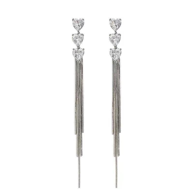 S925 Silver Long Tassel Heart Zircon Earrings: Luxury, Versatile, Stylish