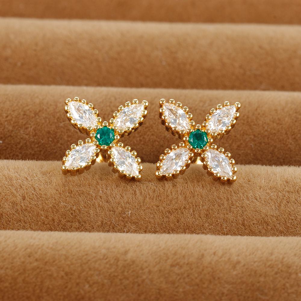 2PC Korean Stainless Steel Tragus Piercing Helix Green Studs Earrings for Women Flower Geometry Trendy Ear Piercing Body Jewelry