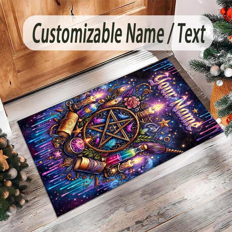 Witchcraft Theme Crystal Velvet Rug Personalized Custom Name Text Soft Floor Mat Home Decor