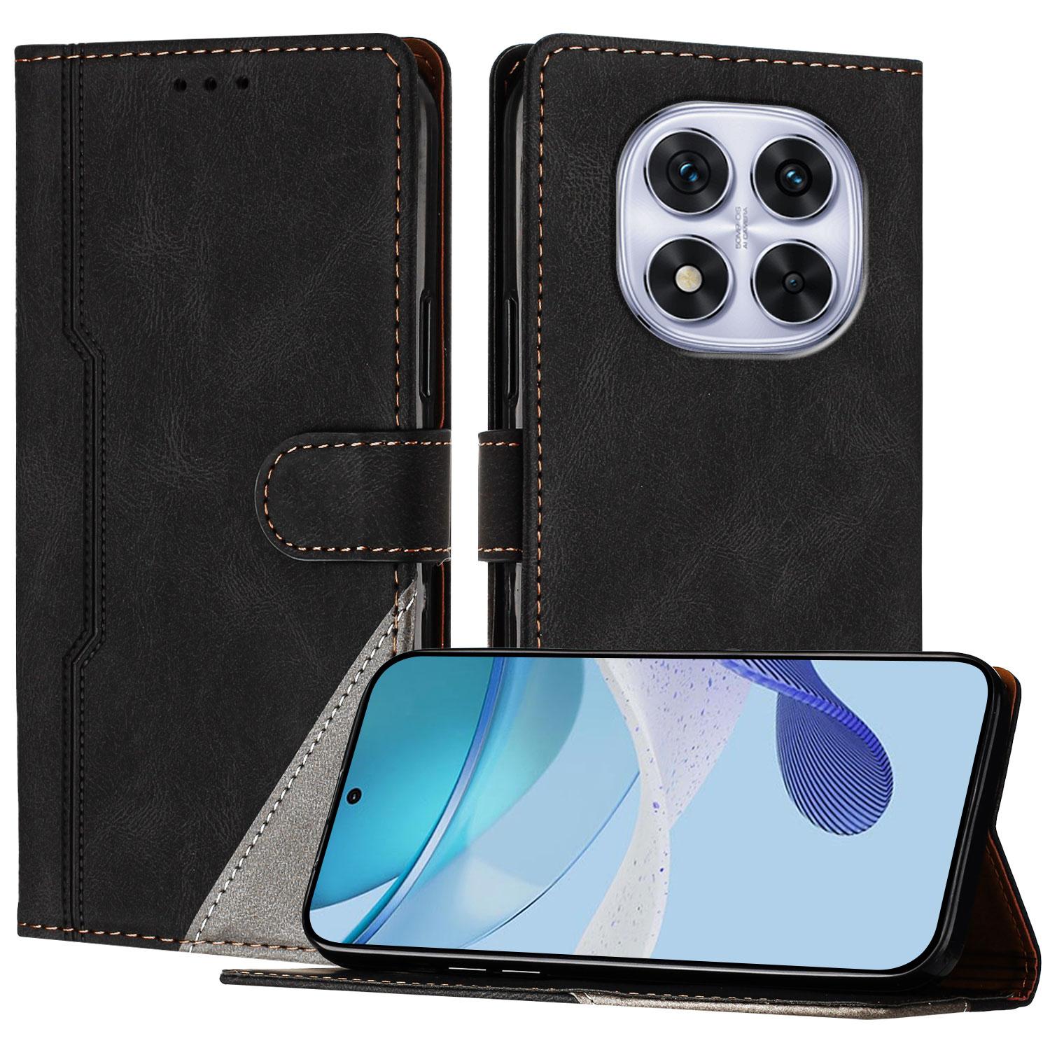 

For Xiaomi Redmi Note 14 Pro 5G Leather Case Triangle Patchwork Wallet Stand Shockproof Phone Cover Black