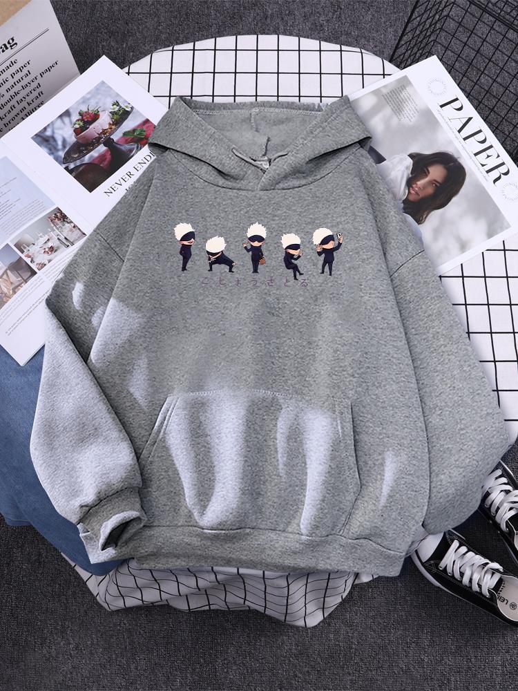 Anime Jujutsu Kaisen Lil Gojo Graphic Hoodies Vintage Oversized Hooded Sweatshirt Long Sleeves Cotton Hoodie Men Women Clothes