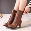 European & American Pointed Toe Lace-up Women's High Heel Ankle Boots, Autumn/Winter Plus Size, Sizes 34-45.