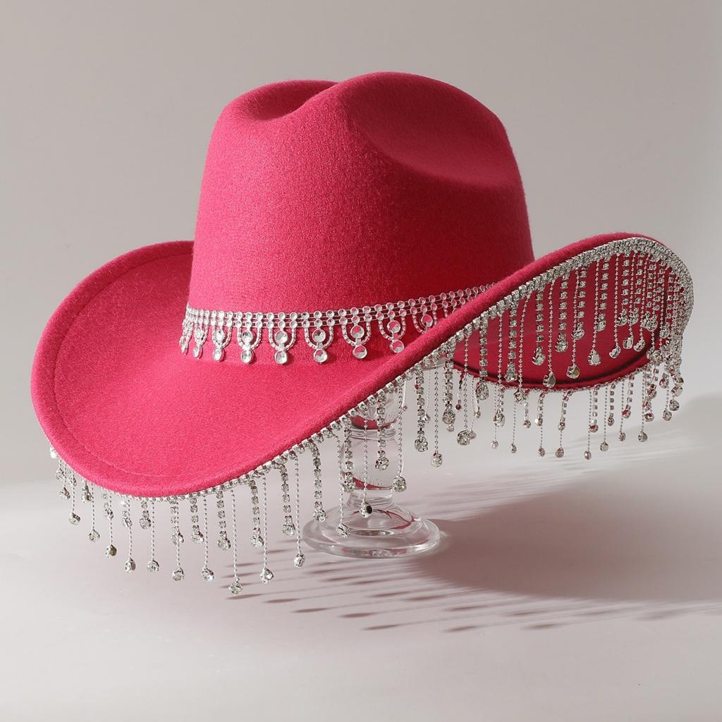Popular Women's British Elegant Hat with Luxurious Rhinestone Chain and Rhinestone Tassels for Engagement and Vacation