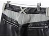 Women's Retro Washed Straight-Leg Jeans with Leather Splice, Contrasting Colors - 2025 Spring Street Style.