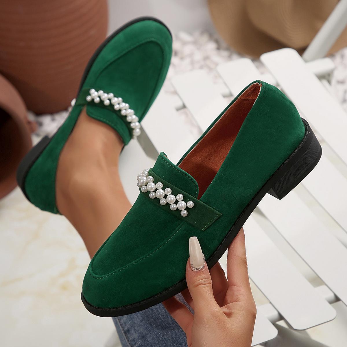 

Лоферы большого размера из импортной торговли 2025 года, новые туфли с леопардовым принтом, британская мода, туфли-лодочки, темперамент, универсальные замшевые женские туфли 41 зелёный