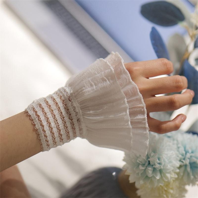Women Wrist Cuffs Detachable Lace Ruffled Winter Autumn Hoodie Sweater Sweatshirt Hoodie False Sleeves Tulle