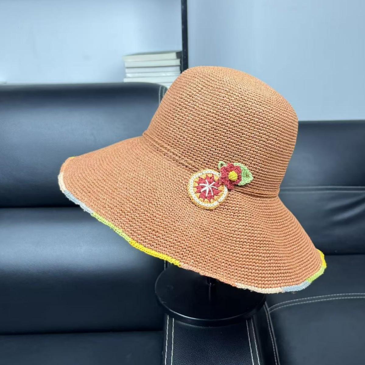 

2026 new handmade crochet big edge sun protection straw hat sun hat summer beach hat sun hat children can be folded M（55-57cm） помаранчевий