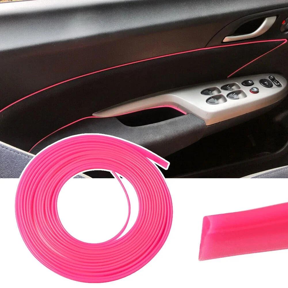 5M Pink Car Interior Trim Strips Universal Car Gap Fillers DIY Flexible Strip Garnish Auto Molding Line Decorative Accessories