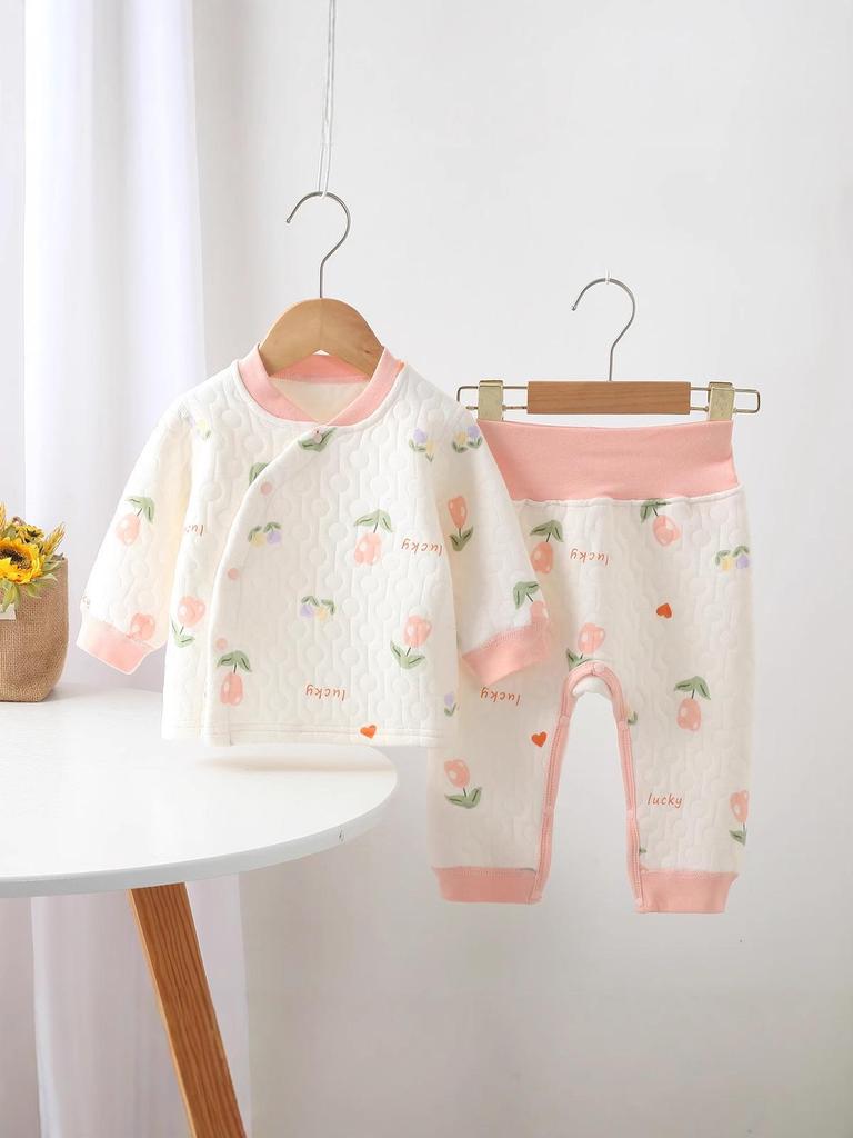 Neugeborenen Gesteppte Baumwolle Hohe Taille Warmes Unterwäsche-Set für Herbst/Winter