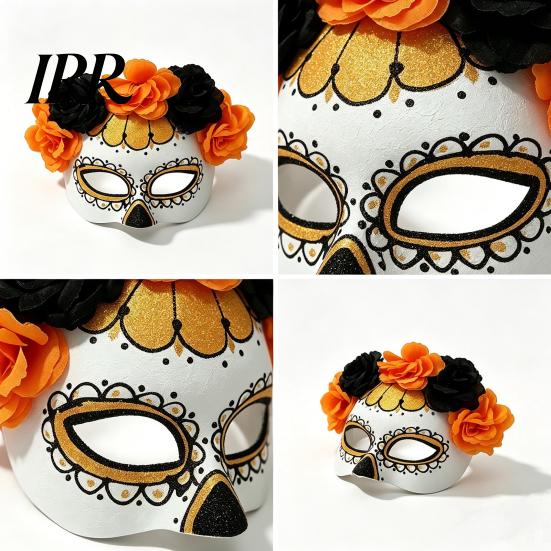 Breathable Masque for Cosplay Halloween Masquerade Masque, Flower Skull Mexican Day of The Dead Adjustable Men Eye Cushion Costume, Fancy Dress, Party