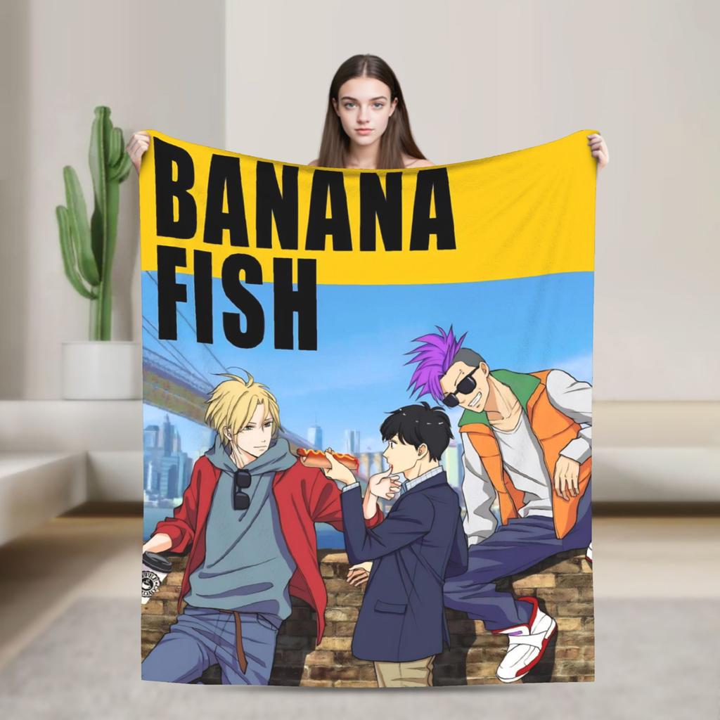 Banana Fish Anime Merch Blanket Warm Cozy Fluffy  Throw Blankets for Sofa 50x60 Inches Multi-size Bedspread