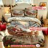 Vintage Christmas Santa Sleigh Reindeer 3Pcs Duvet Cover Set Winter Holiday Festive Farmhouse Bedding Set