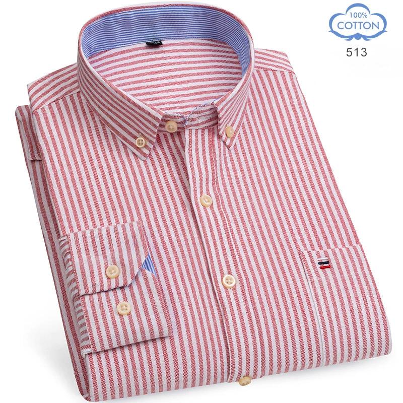 Camisas Oxford de Algodón 100% Puro para Hombre Manga Larga Camisa a Cuadros Rayada Masculina Negocios Tartán Camisa Roja Ropa de Diseño para Hombre