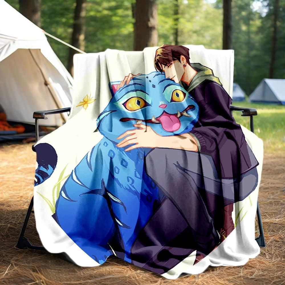 "Blue Fantasy: The Enchanted Cat's Tale"Blanket Lightweight Flannel Throw Blanket for Sofa, Bed, Travel, Camping, Livingroom, Office, Couch,