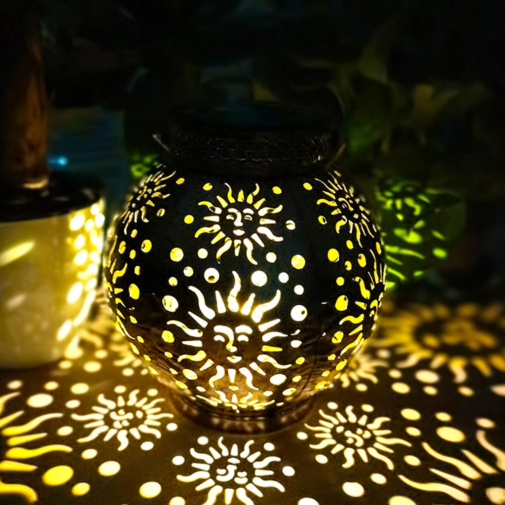 Outdoor Solar Lights Iron Garden Sun Face Projection Landscape Lamp Moon Star Floodlight
