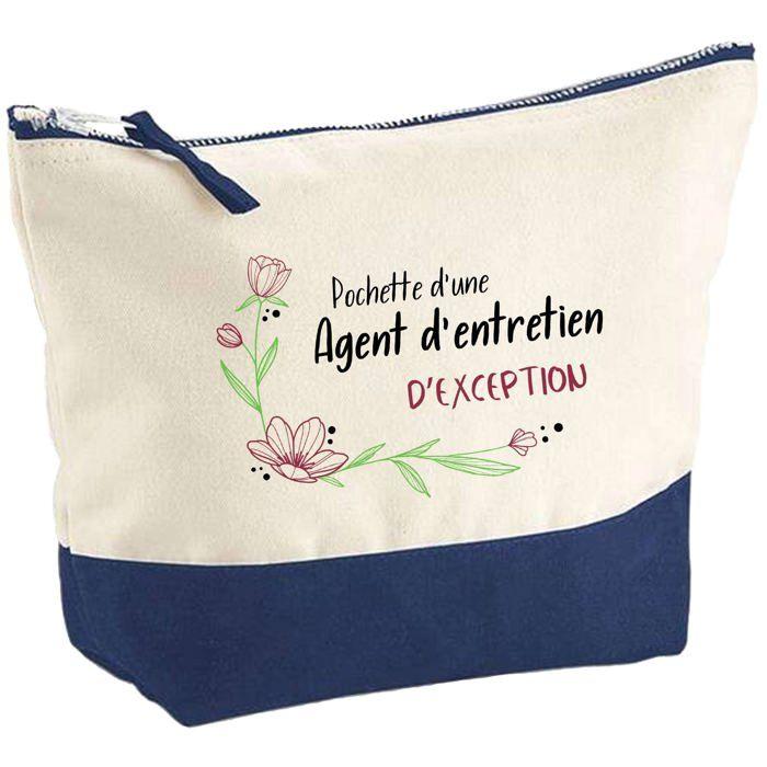 Trousse de maquillage - PLANETEE - Pochette fond bleu «Agent d'entretien d'exception» - Impression HD - Coton - Grand format