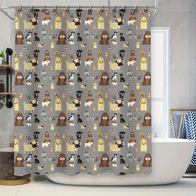 Cute Dog Pattern Shower Curtain Bathroom Decor Waterproof Fabric Home Decoration Gift for Pet Lovers Grey Size: 69x70 Inches