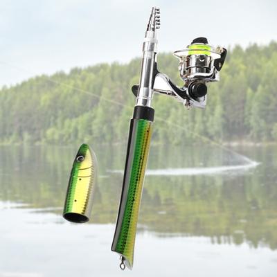 MUQZI Sportzubehör 1 m tragbare Mini-Teleskop-Angelrute in Fischform, Spinning-Casting-Rollen-Kits