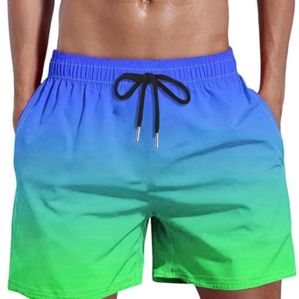 Männer Sommer Quick-Dry Strand Shorts Elastische Kordelzug Taille Fitness Shorts Farbverlauf Breite Bein Shorts mit Taschen Streetwear