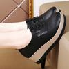 Women Square Toe Thick Soled Shoes with Lace Up Leather Solid Color Crawling Shoes Women Derby Shoes Fashionable Big Size 43