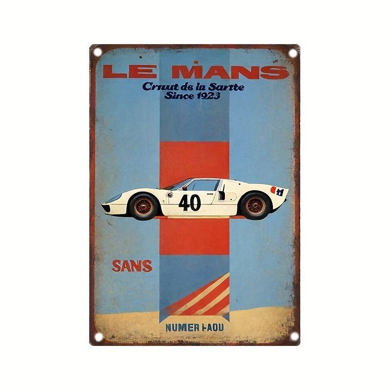 Racing Car Retro Style Metal Decorative Painting for Garage Room Decor
