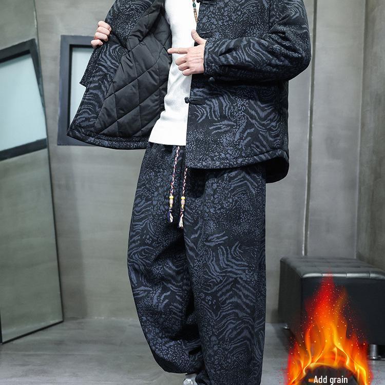 Men's Winter Chinese Style Corduroy Cotton Tang Suit - Thick, Warm Jacket Set