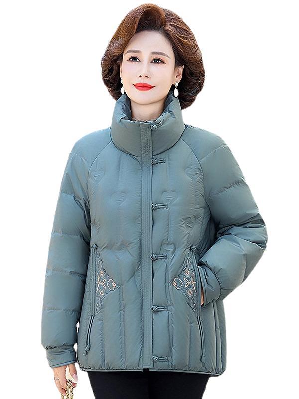 Down jacket female middle-aged and elderly mother winter clothing embroidery foreign gas thickened warm grandma white duck down stand-up collar jacket