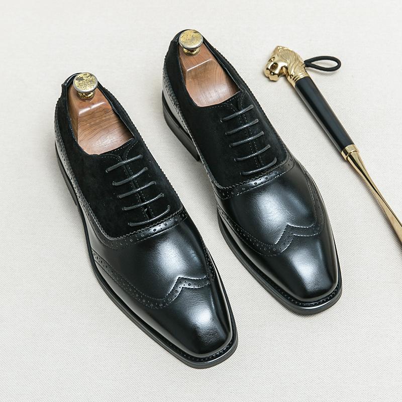 Fashion High End Brand Men's Split Leather Shoes Retro Banquet Pointed Dress Shoes Men's Business Casual Shoes Wear-resistant Soles