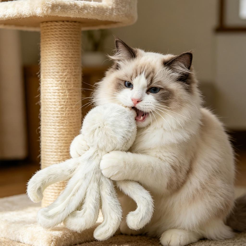Interactive Octopus Plush Cat Toy with Multiple Tentacles Durable Scratch Resistant Bite Resistant Daily Pet Play Toy 7 Inch